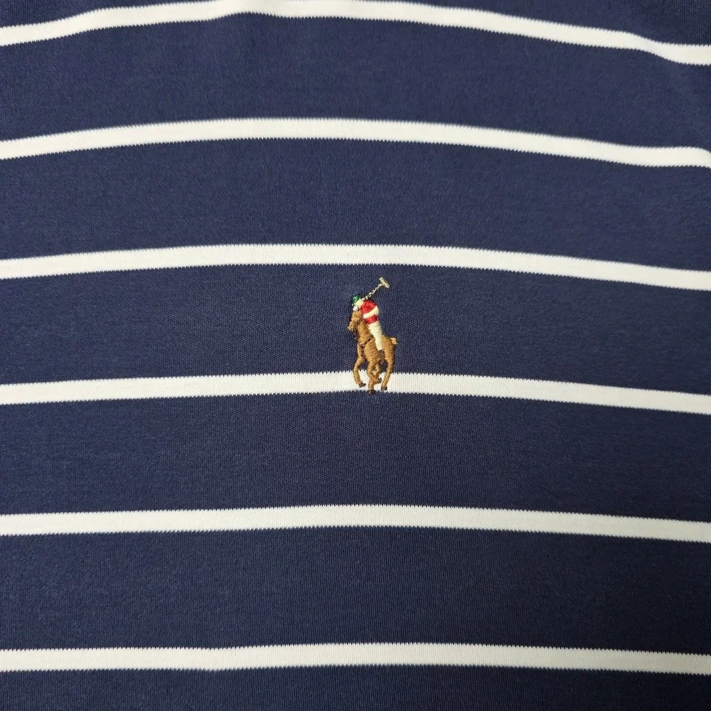 Polo Ralph Lauren T Shirt Mens 4XLT Tall Big Navy Blue White Striped Flesh Pony